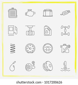 Auto Parts line icon set steering wheel , car engine and tire pressure