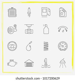 Auto Parts line icon set speedometer, spark plug wire and auto spark