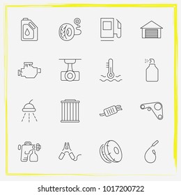Auto Parts line icon set coolant, spark plug wire and paint