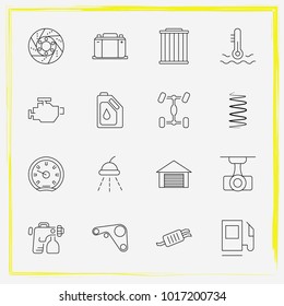 Auto Parts line icon set exhaust, brake disc and oil change