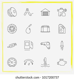 Auto Parts line icon set brake disc, airbag on and exhaust