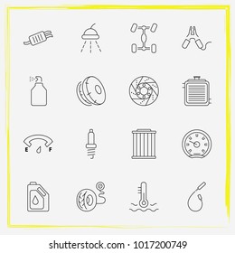 Auto Parts line icon set brake disc, car window spray and car filter
