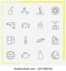 Auto Parts line icon set exhaust, engine belt and airbag on