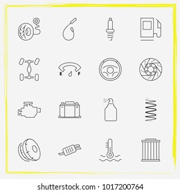 Auto Parts line icon set tire pressure, tail-pipe and spark plug wire