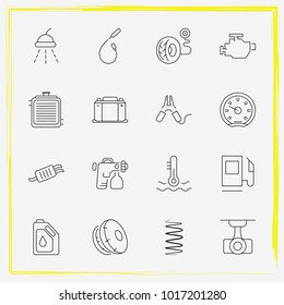 Auto Parts line icon set oil change, tire pressure and gas station