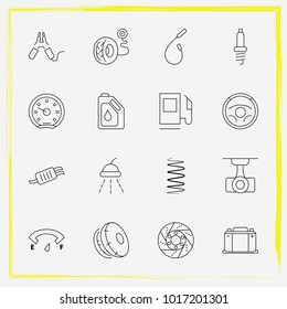Auto Parts line icon set car battery, steering wheel  and speedometer