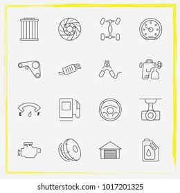 Auto Parts line icon set brake disc, auto garage and simple windshield