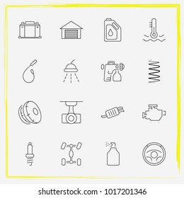 Auto Parts line icon set auto spark, spark plug wire and airbag on