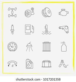 Auto Parts line icon set simple windshield, engine belt and oil change