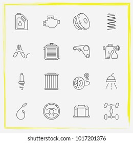 Auto Parts line icon set car wash, chassis car and airbag on