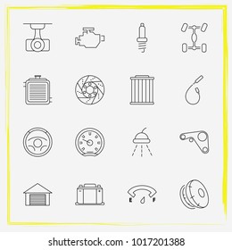 Auto Parts line icon set car filter, brake disc and camcorder