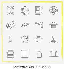 Auto Parts line icon set car painting, brake disc and car window spray