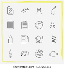 Auto Parts line icon set car wash, tail-pipe and paint
