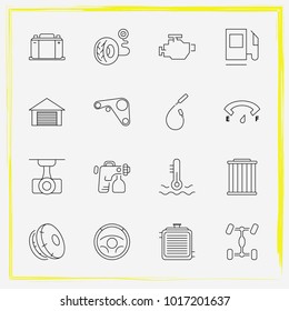 Auto Parts line icon set spark plug wire, car filter and engine belt