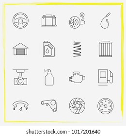 Auto Parts line icon set spark plug wire, gas station and shock absorber 