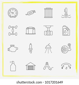 Auto Parts line icon set tail-pipe, camcorder and speedometer