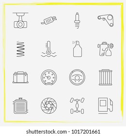 Auto Parts line icon set steering wheel , car battery and tail-pipe