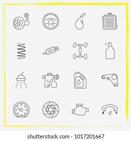 Auto Parts line icon set car engine, paint and radiator