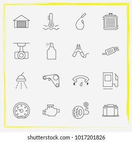 Auto Parts line icon set engine belt, gas station and paint