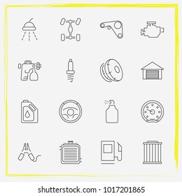 Auto Parts line icon set car window spray, gas station and car wash