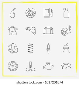 Auto Parts line icon set auto spark, shock absorber  and speedometer