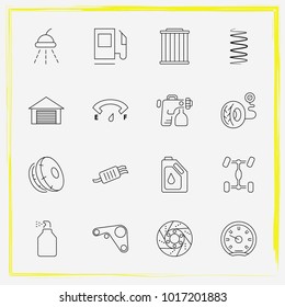 Auto Parts line icon set car wash, engine belt and brake disc