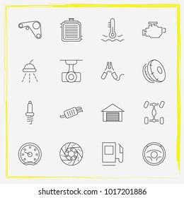 Auto Parts line icon set exhaust, car engine and tail-pipe