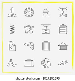Auto Parts line icon set radiator, oil change and tail-pipe