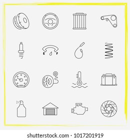 Auto Parts line icon set auto spark, auto garage and spark plug wire