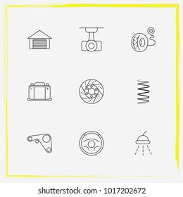 Auto Parts line icon set brake disc, auto garage and camcorder