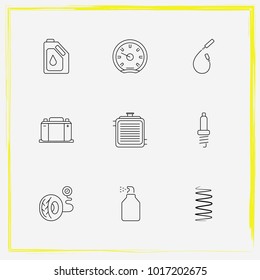 Auto Parts line icon set oil change, speedometer and spark plug wire