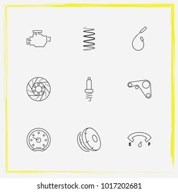 Auto Parts line icon set speedometer, spark plug wire and car engine