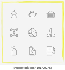 Auto Parts line icon set gas station, airbag on and auto garage
