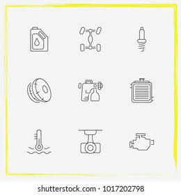 Auto Parts line icon set car painting, auto spark and camcorder