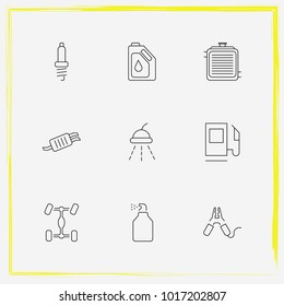 Auto Parts line icon set car wash, radiator and auto spark