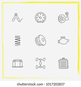 Auto Parts line icon set car engine, radiator and car battery