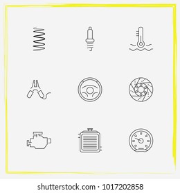 Auto Parts line icon set car engine, battery terminal and radiator