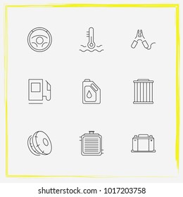 Auto Parts line icon set coolant, car filter and steering wheel 
