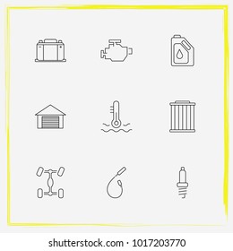 Auto Parts line icon set auto spark, auto garage and oil change