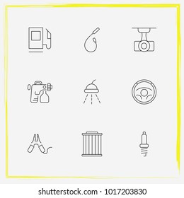 Auto Parts line icon set auto spark, car wash and auto part