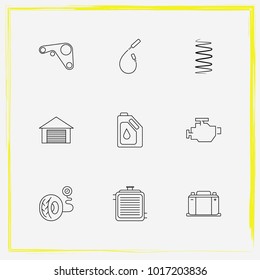 Auto Parts line icon set spark plug wire, oil change and tire pressure