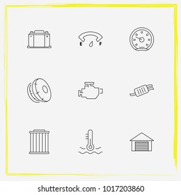 Auto Parts line icon set tail-pipe, airbag on and car filter