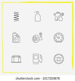 Auto Parts line icon set car battery, tire pressure and oil change