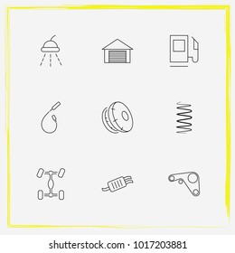 Auto Parts line icon set chassis car, shock absorber  and spark plug wire