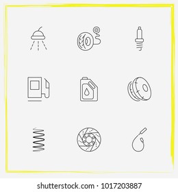 Auto Parts line icon set car wash, shock absorber  and gas station