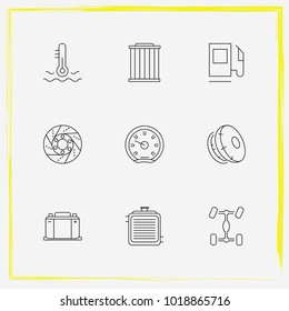 Auto Parts line icon set gas station, coolant and brake disc