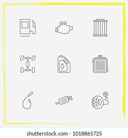 Auto Parts line icon set chassis car, oil change and gas station