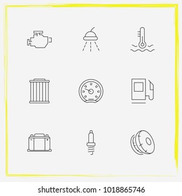 Auto Parts line icon set coolant, speedometer and car wash