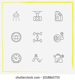 Auto Parts line icon set car wash, battery terminal and steering wheel 