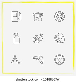 Auto Parts line icon set brake disc, steering wheel  and car window spray